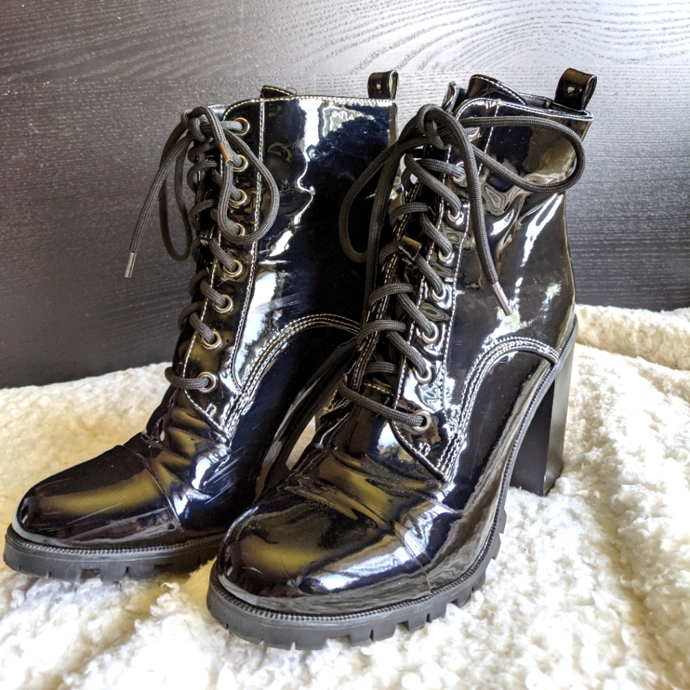 Qupid black patent leather combat boots size 9